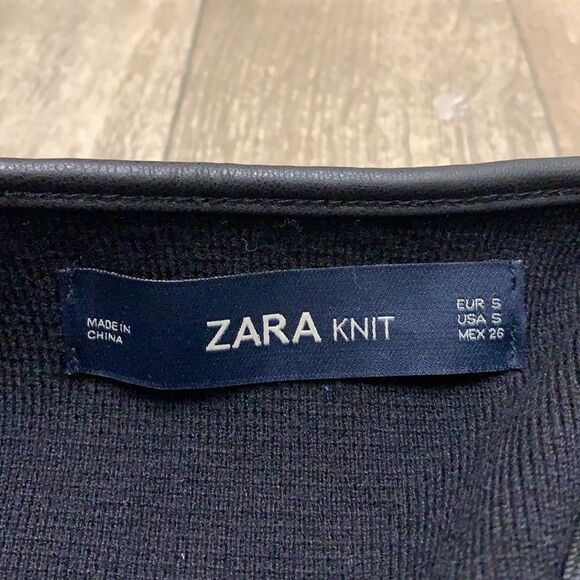 Womens Zara Knit Faux Leather Trim Open Cardigan Long Sweater - Picture 4 of 8